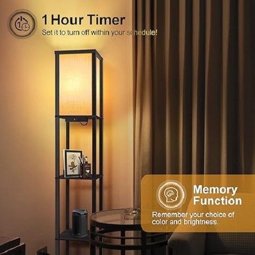 Floor Lamp Shelf Remote Dimmable LED Charging 4 Colour Light