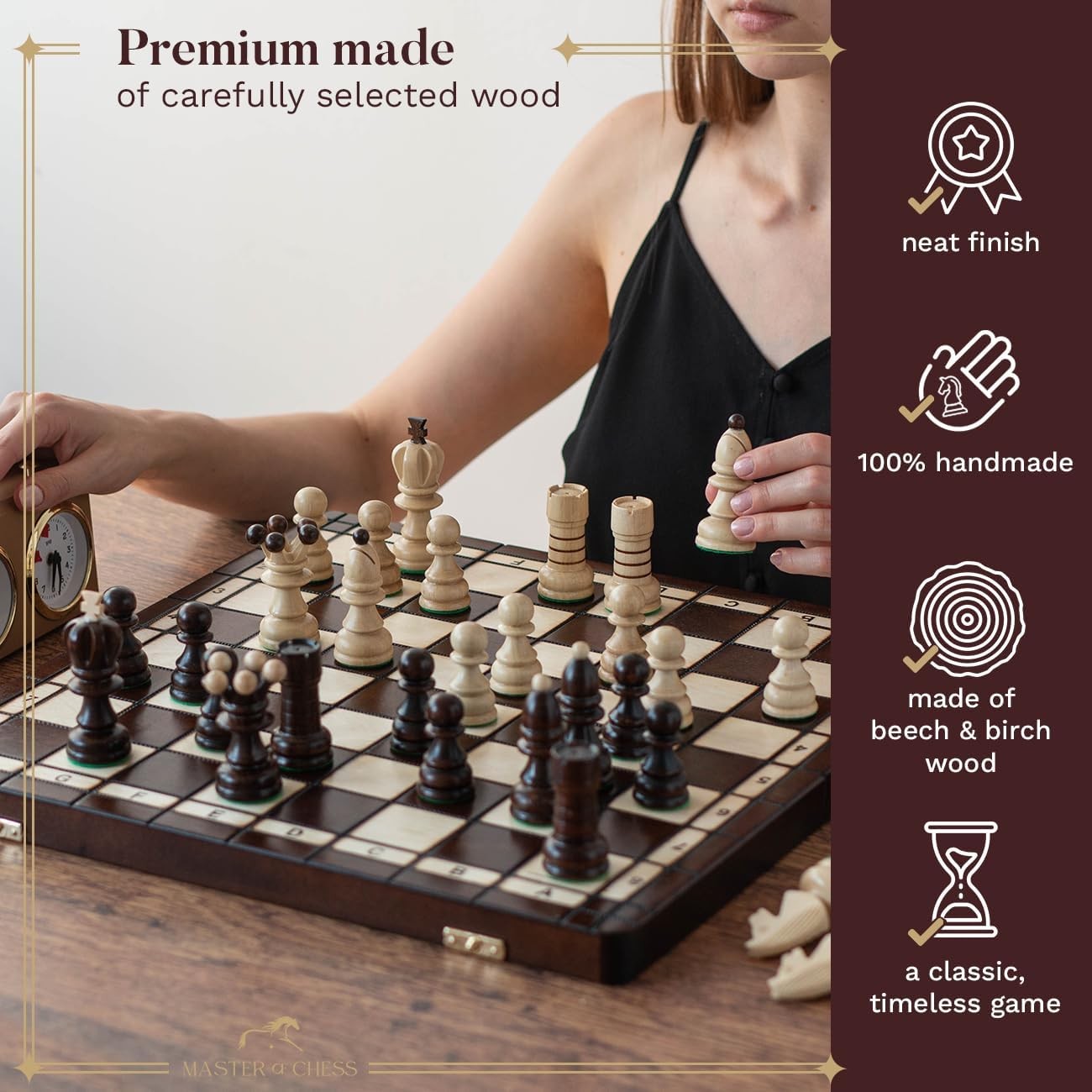 Luxury 42cm Wooden Chess Set XL | Handcrafted Board & Weighted Pieces | Premium