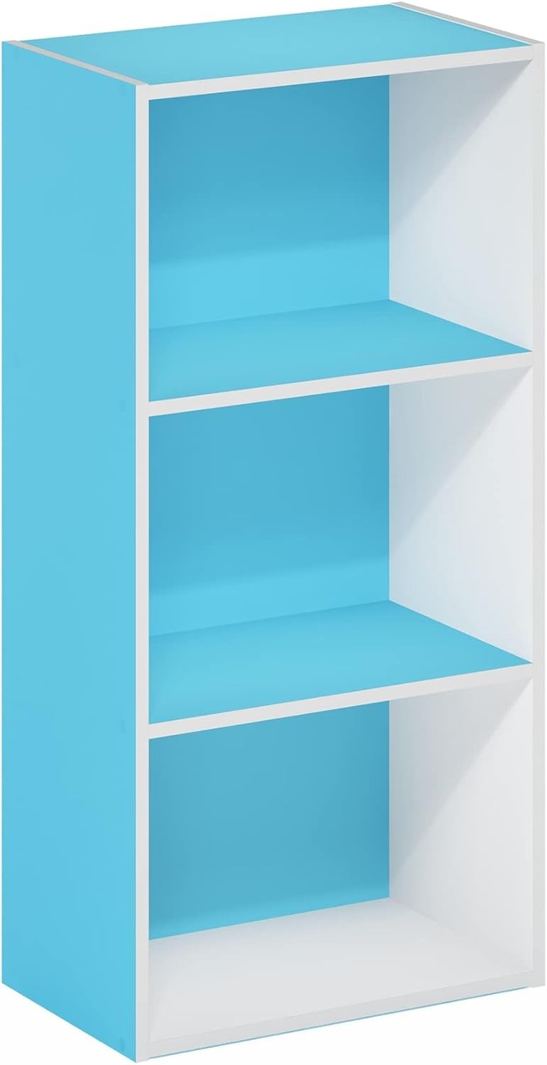 3 Tier Blue Wooden Bookcase Small Storage Shelf Compact Organizer Open Bookshelf