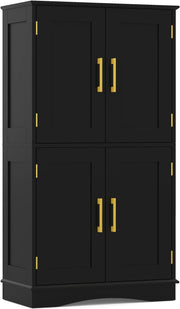 Black 4 Door Storage Cabinet Freestanding Cupboard with Adjustable Shelves 110cm