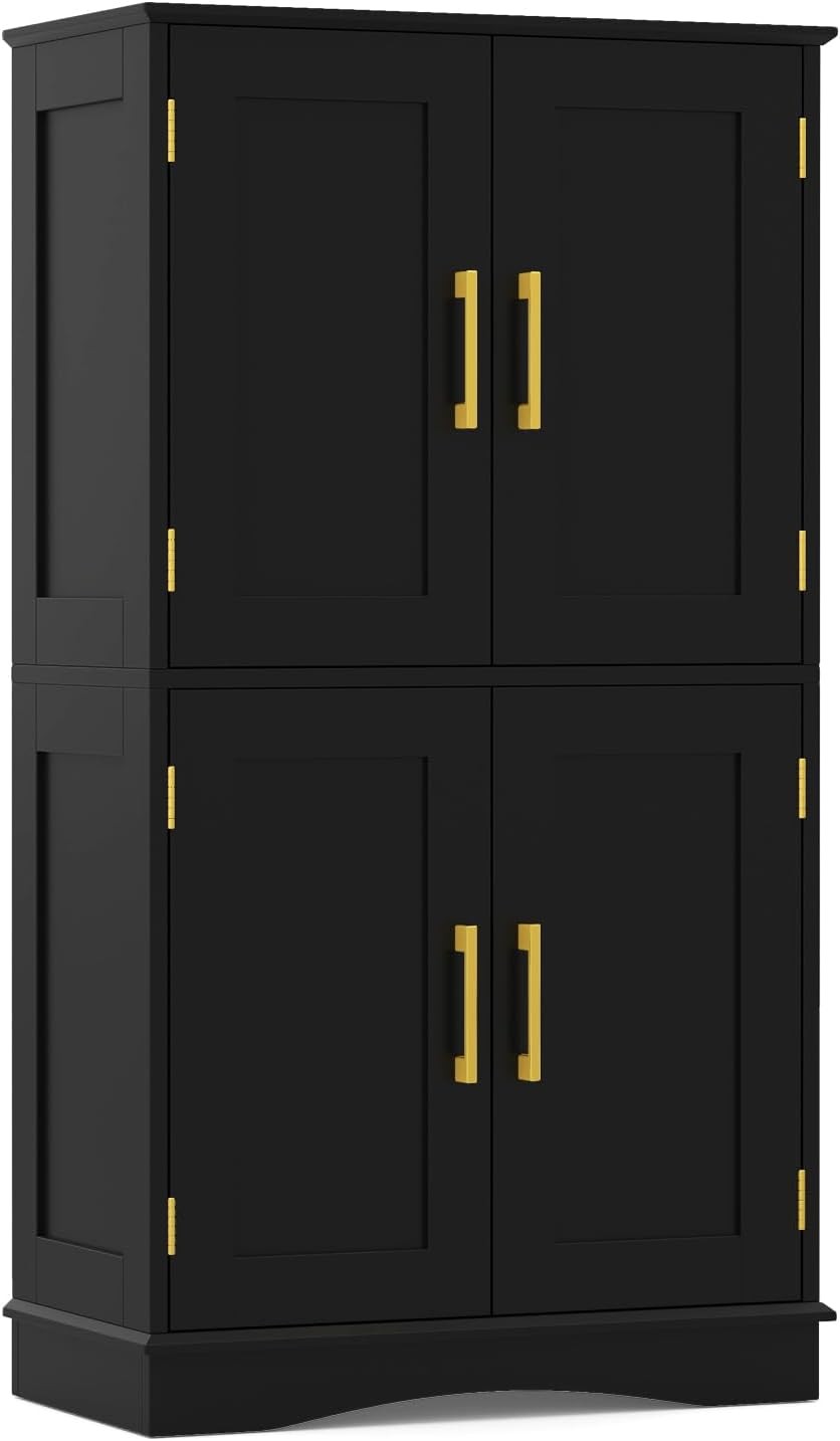 Black 4 Door Storage Cabinet Freestanding Cupboard with Adjustable Shelves 110cm