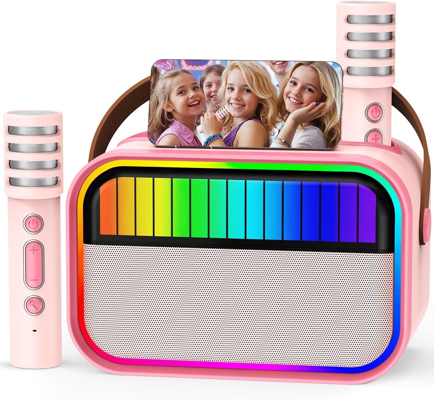 Kids Karaoke Machine with 2 Mics Bluetooth Party Speaker Pink
