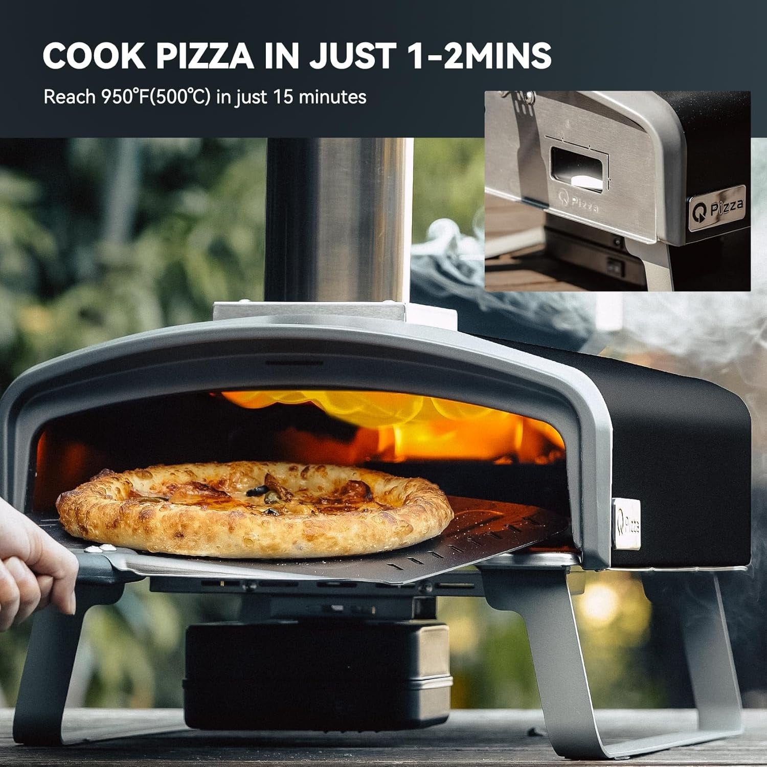 Outdoor Wood Pellet Pizza Oven | Rotating Stone & Thermometer BBQ Grill Garden