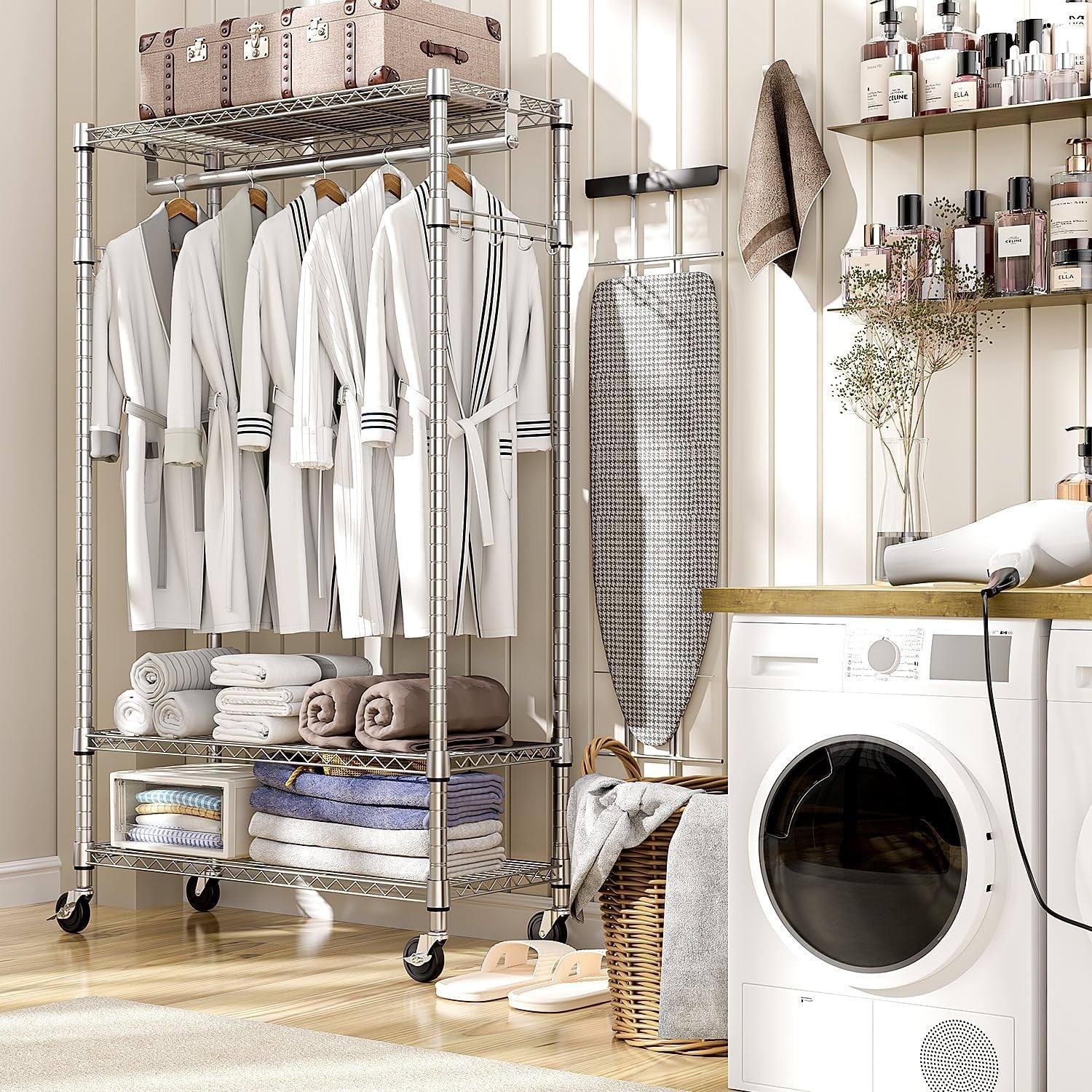 Heavy Duty Chrome Garment Rack with Wheels – 3 Tier, 189cm