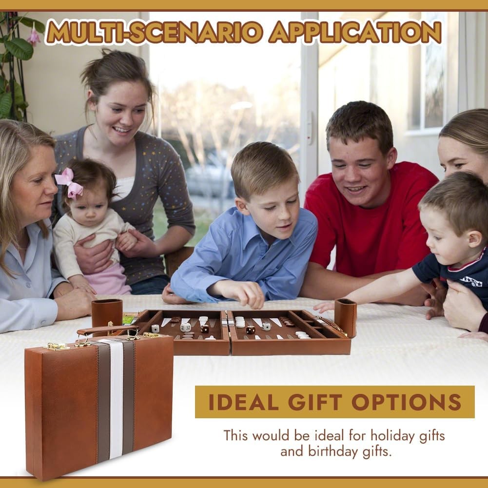 Luxury Wooden Backgammon Set Travel Case Board Game with Dice Cups