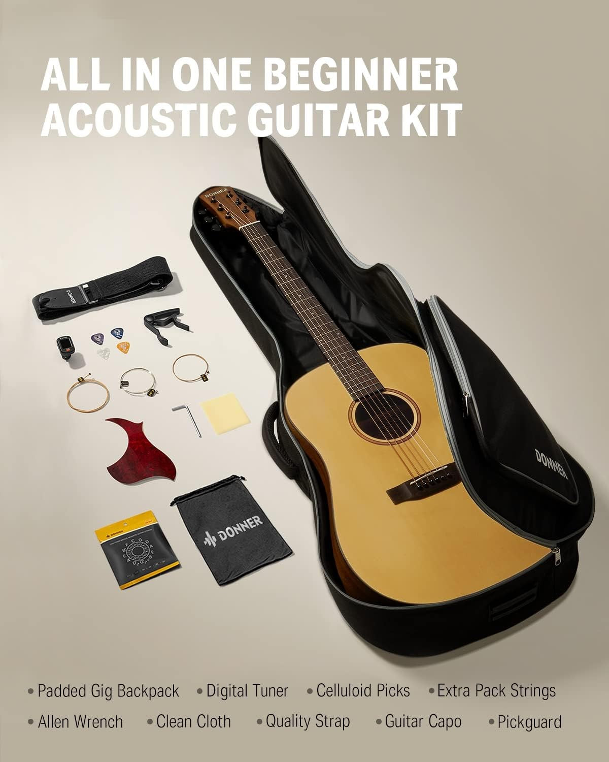 41in 4/4 Dreadnought Acoustic Guitar Starter Kit Spruce