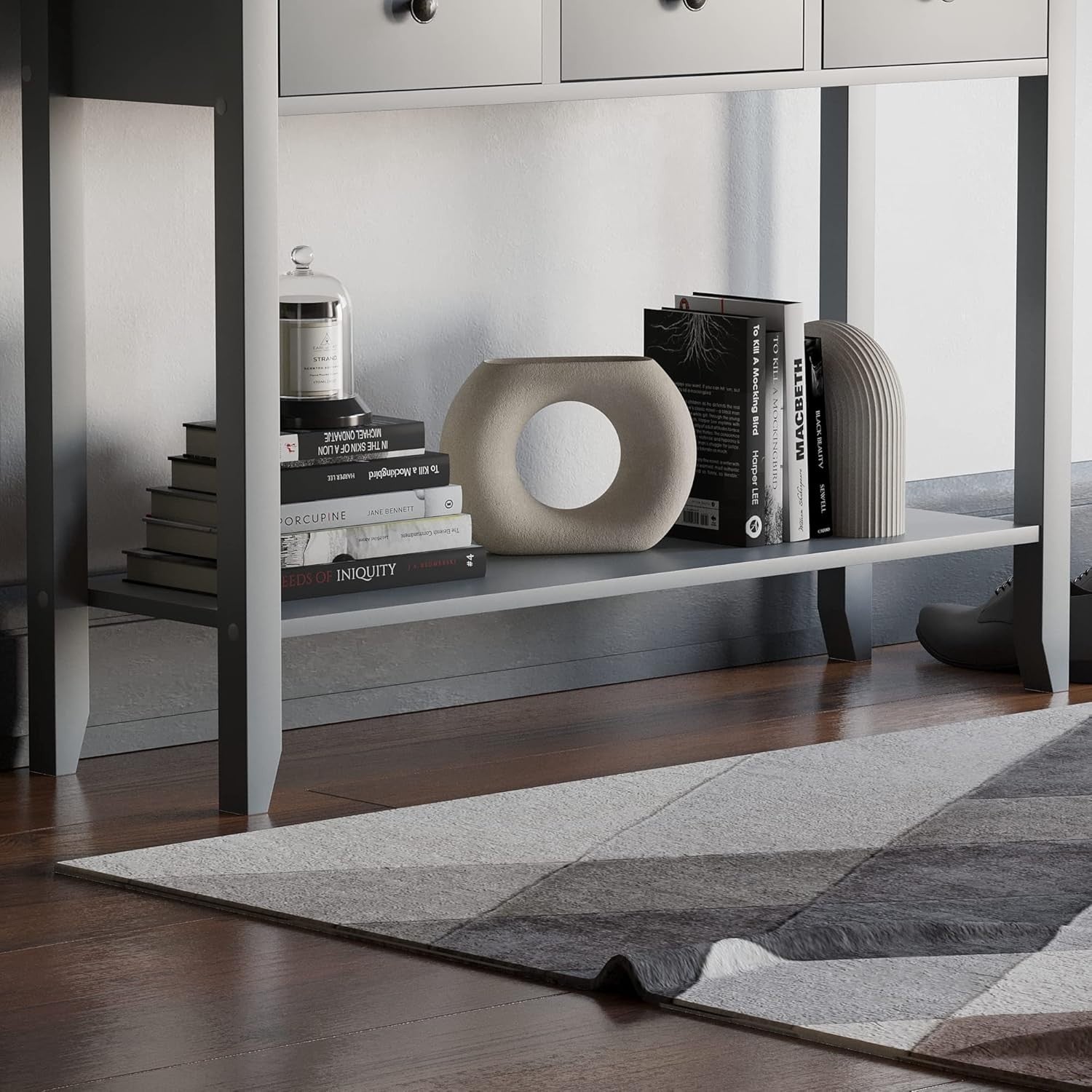 Console Table with 3 Drawers & Undershelf – Spacious Storage, Stylish Grey