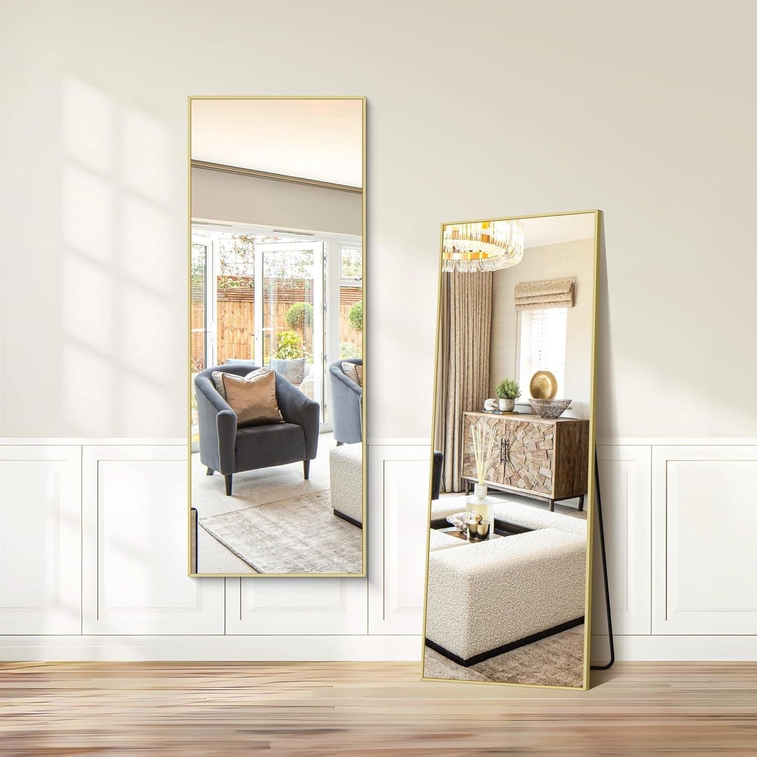 Gold Full Length Mirror 165x60cm Leaning Wall Mount Aluminium Frame