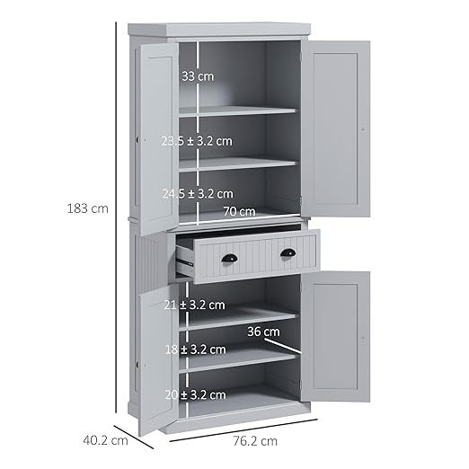 Tall Kitchen Storage Cabinet 4 Door Cupboard with Drawer & Adjustable Shelves