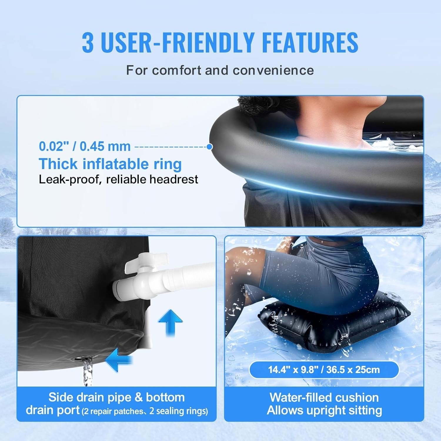 398L Inflatable Ice Bath Tub 85cm Portable Cold Plunge for Adults
