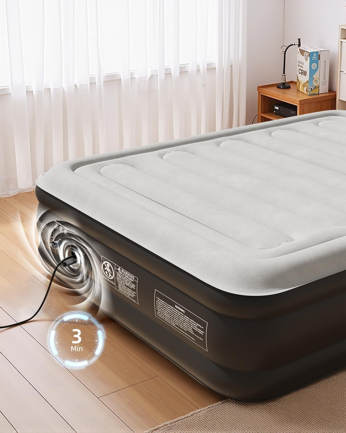 Double Inflatable Air Mattress with Built-In Electric Pump, 3-Min Rapid Inflate