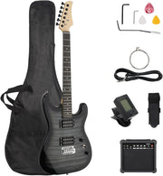 39” Electric Guitar Starter Kit H-H Pickups 20W Amp Black