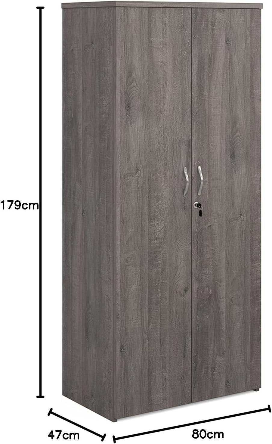 Grey Oak Storage Cupboard 2 Door Lockable Cabinet with 4 Adjustable Shelves