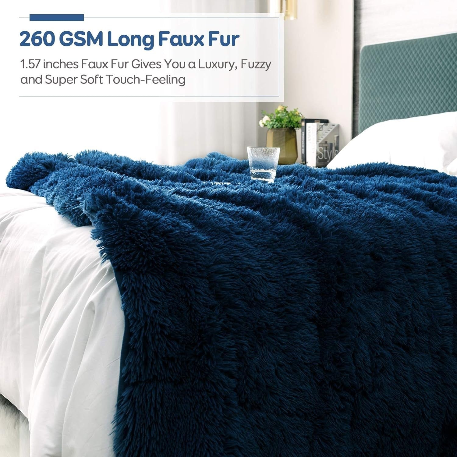 15lbs Weighted Blanket Navy Blue 60x80" Faux Fur & Sherpa Cozy Warm