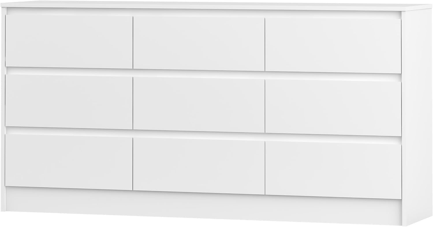 White 9 Drawer Wide Chest Dresser Modern Storage Cabinet for Bedroom