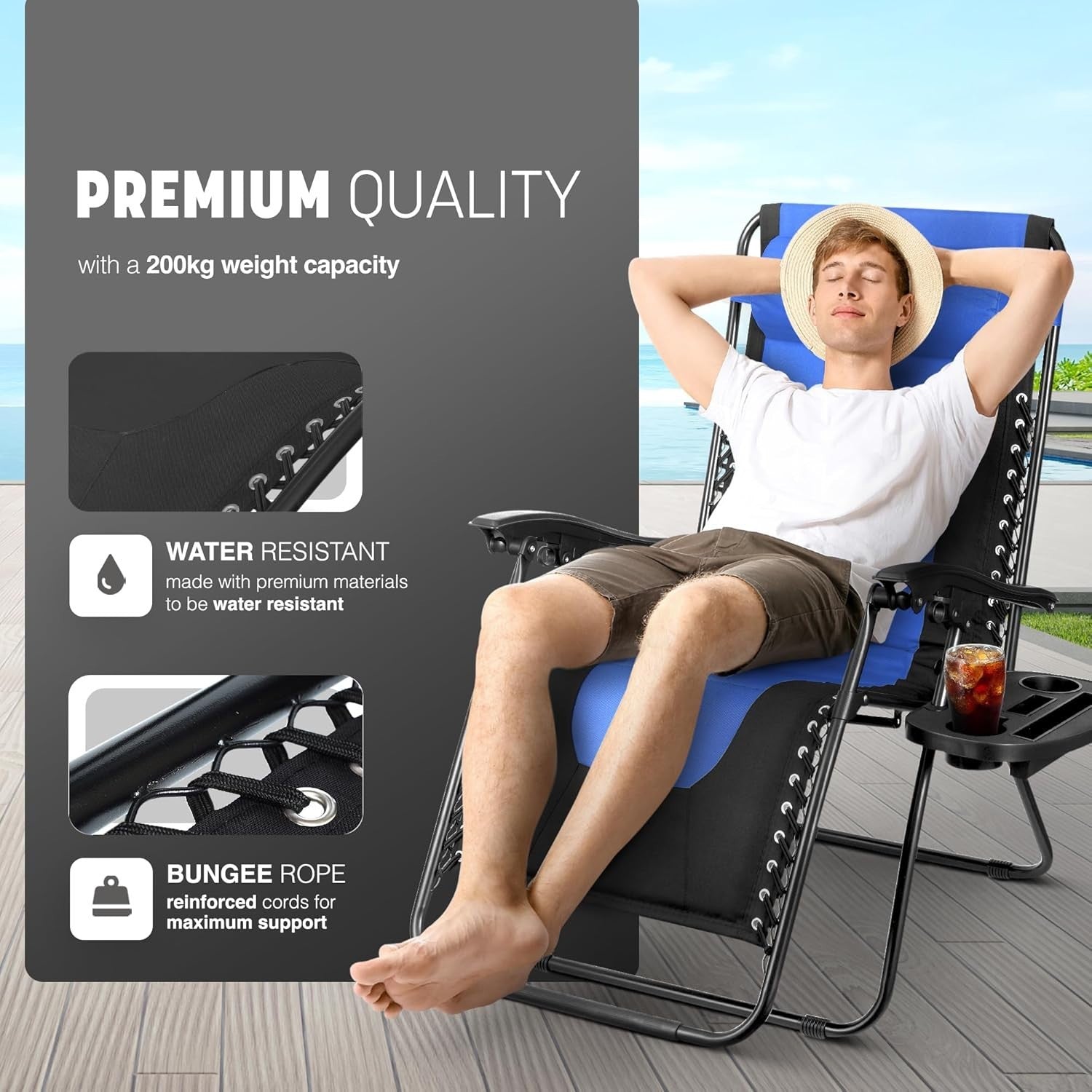 Zero Gravity Reclining Chairs Set of 2 – XXL Heavy Duty, Padded, Outdoor