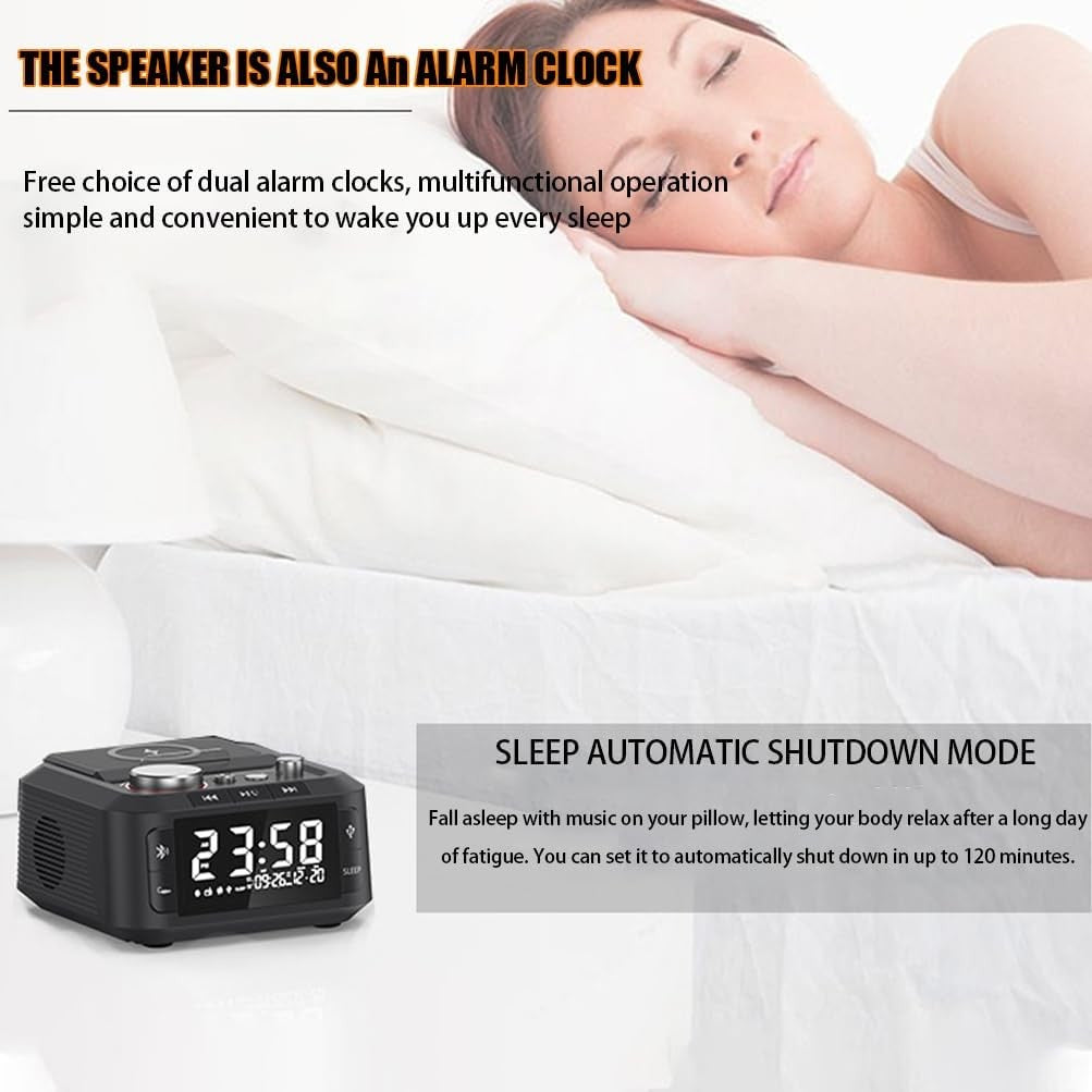 Wireless Charging Alarm Clock Radio 15W Fast Charge LED Night Light Speaker
