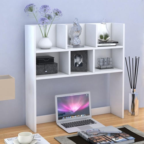 Wooden Desktop Bookshelf Hutch Organizer | 7-Shelf White Desk Storage 80cm