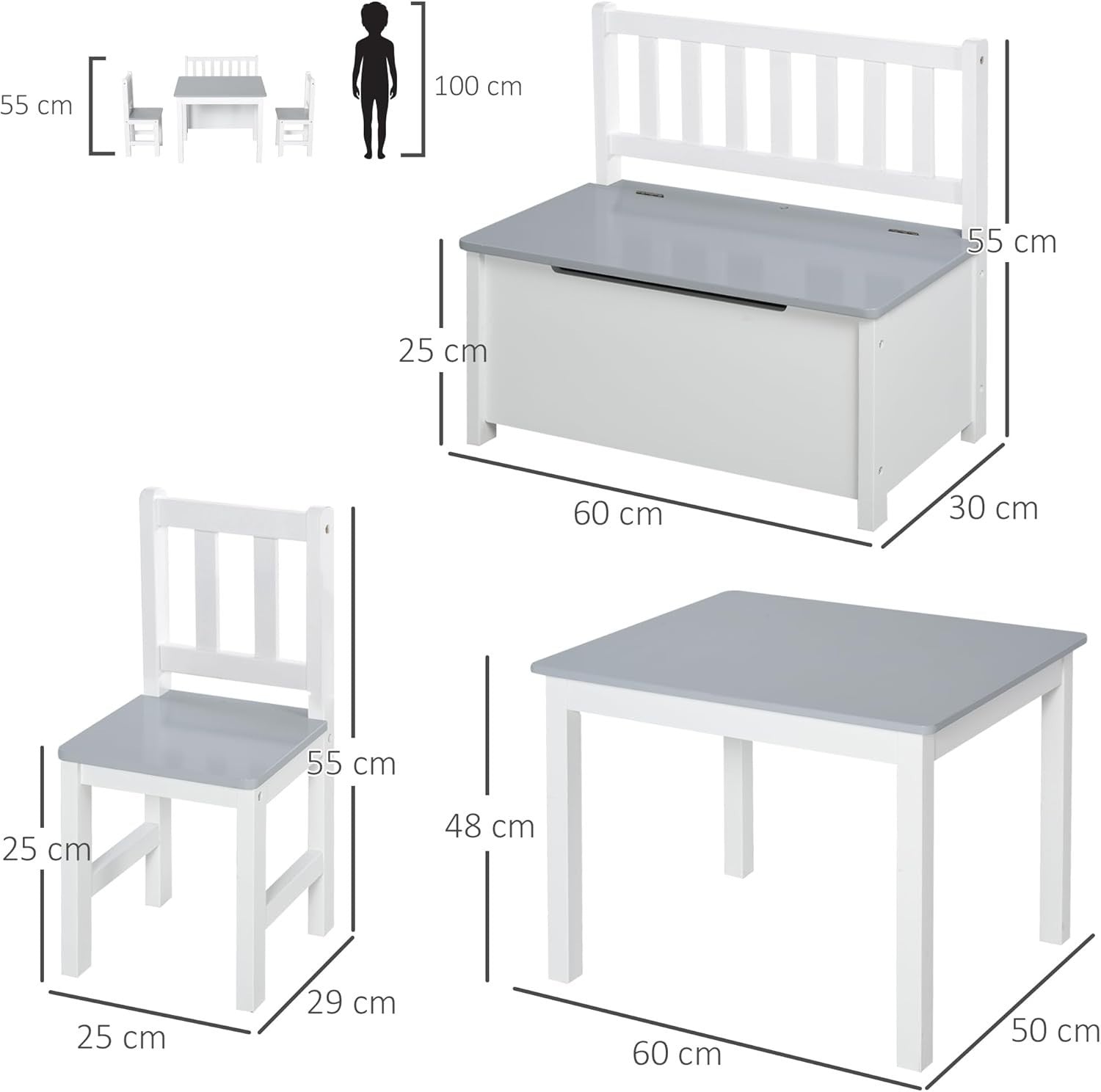 Kids 4-Piece Table & Chair Set with Storage Bench, Durable & Safe Design