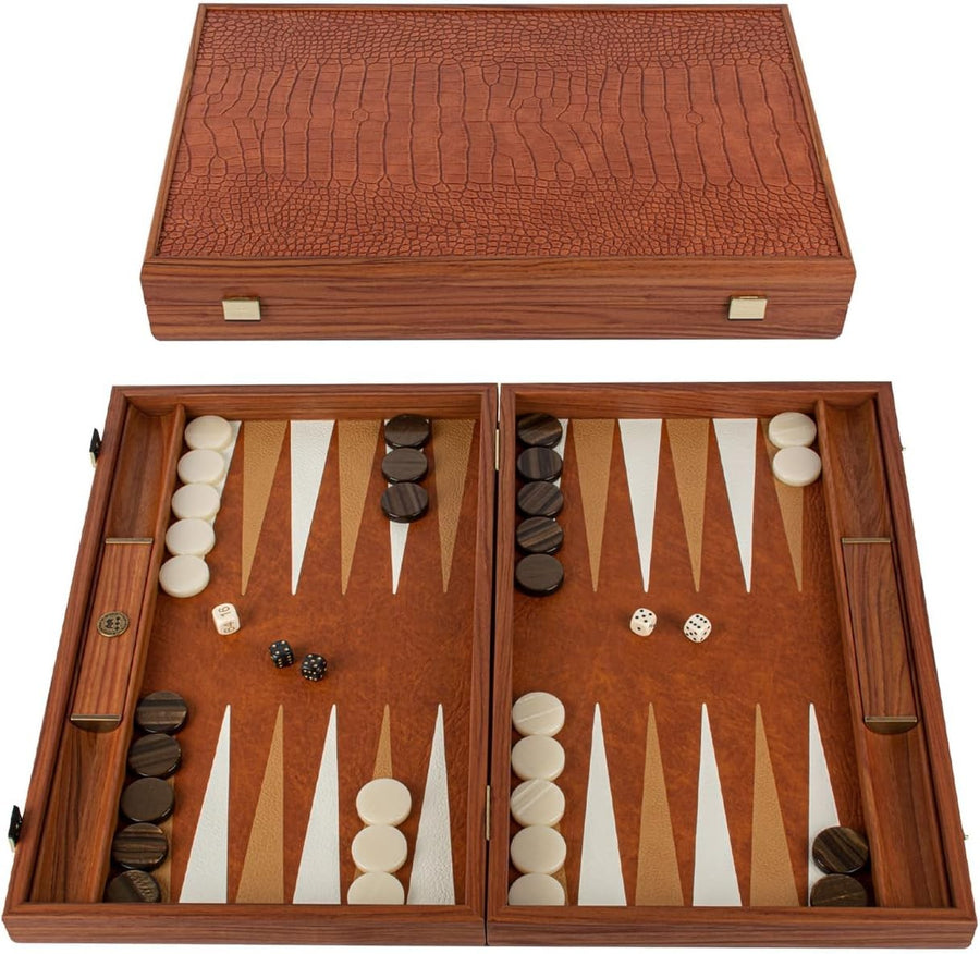 Luxury Backgammon Set Leatherette Folding Board 19in Premium Strategy Game