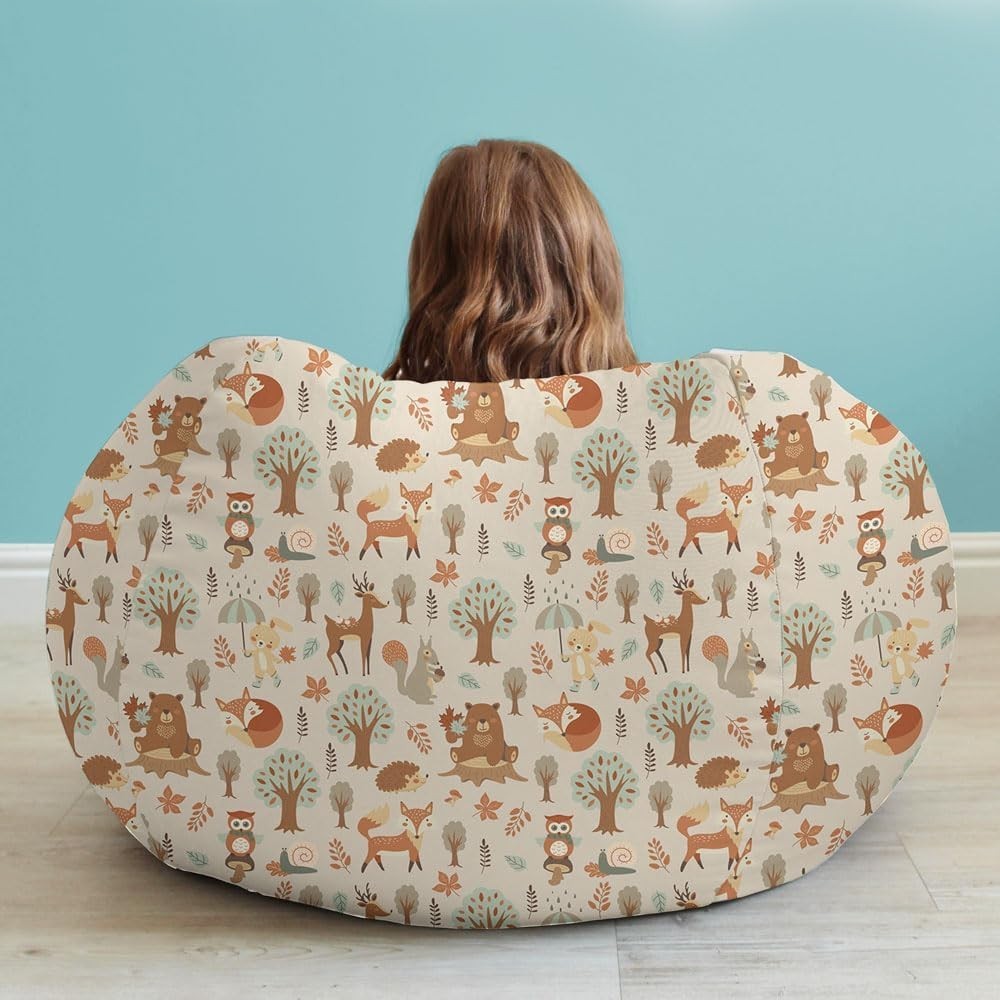 Kids Woodland Theme Bean Bag Chair Soft Durable Machine Washable 60x80cm
