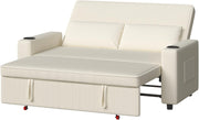 2 Seater Pull Out Sofa Bed with Storage Beige Sleeper Couch for Small Rooms