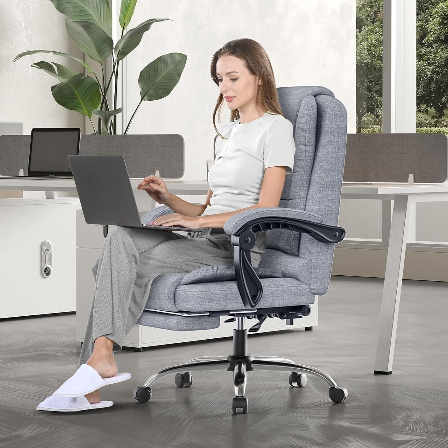 Grey Ergonomic Office Chair Recliner High Back Swivel Desk Computer Seat Footres