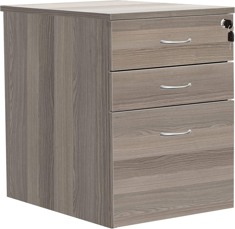 Grey Oak Mobile Filing Cabinet 3 Drawer Lockable Under Desk A4