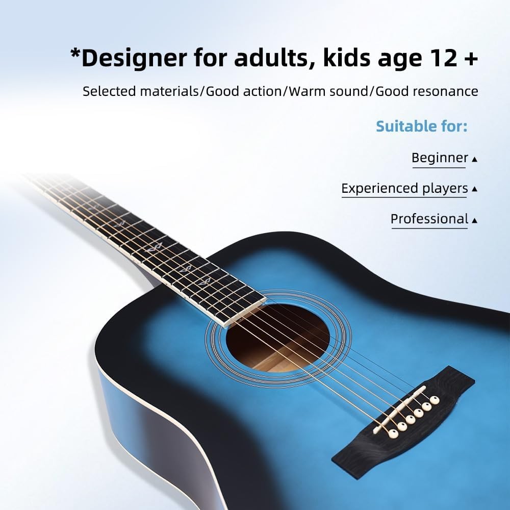 Full Size 4/4 Acoustic Guitar Starter Kit Blue Steel String
