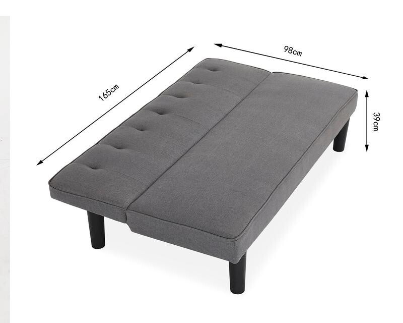 3 Seater Charcoal Grey Sofa Bed Tufted Clic Clac Recliner w/ Wood Frame