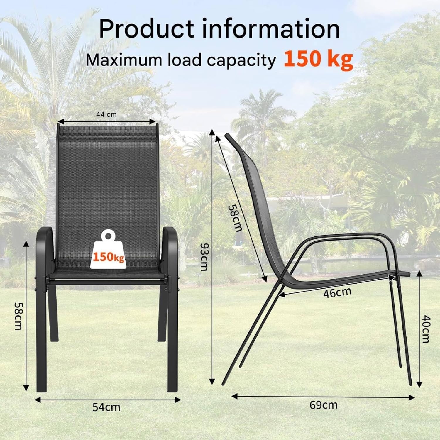 Set of 6 Stackable Garden Chairs High Back Armrest Outdoor Patio Seats