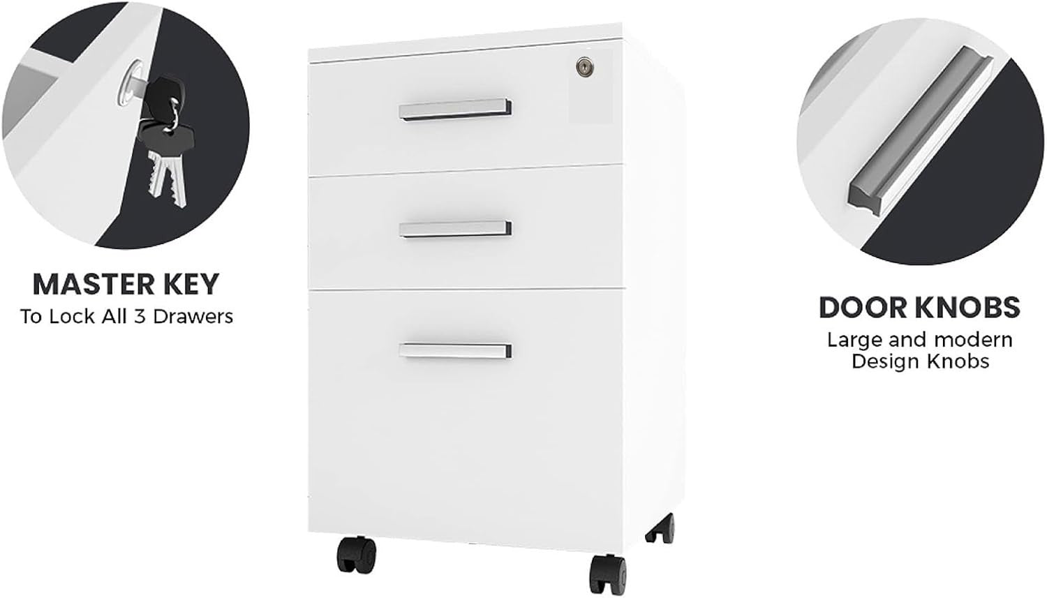 Locking Rolling File Cabinet 3 Drawer Under Desk Office Storage Unit