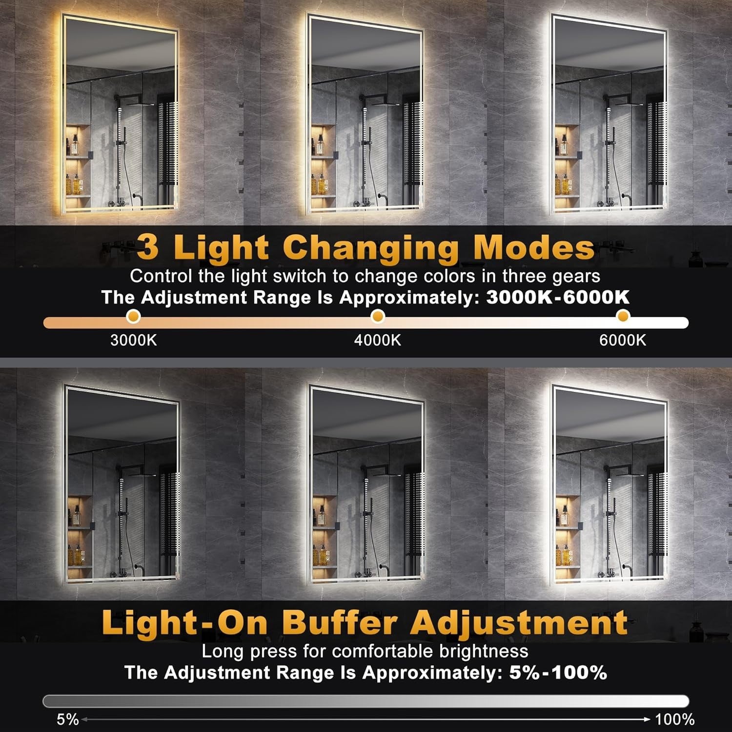 LED Bathroom Mirror 90x70cm Wall Mounted Anti-Fog Sensor Light Heated Pad