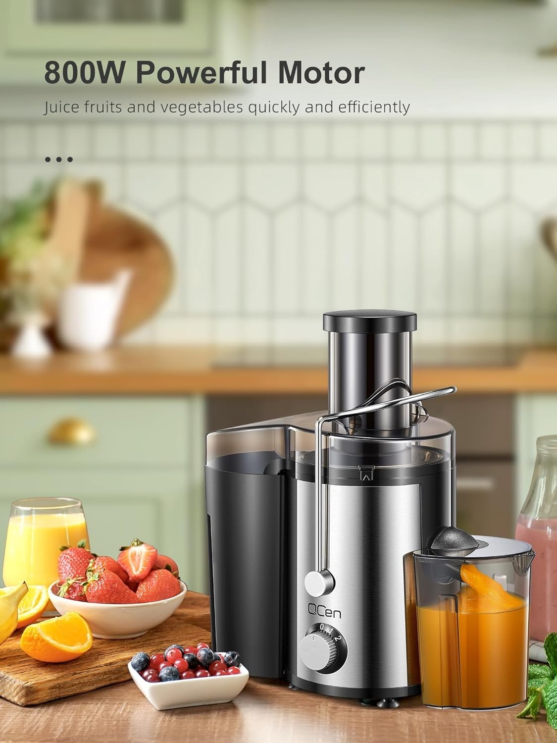 800W Centrifugal Juicer 76mm Wide Chute Whole Fruit 2 Speed Steel Easy Clean