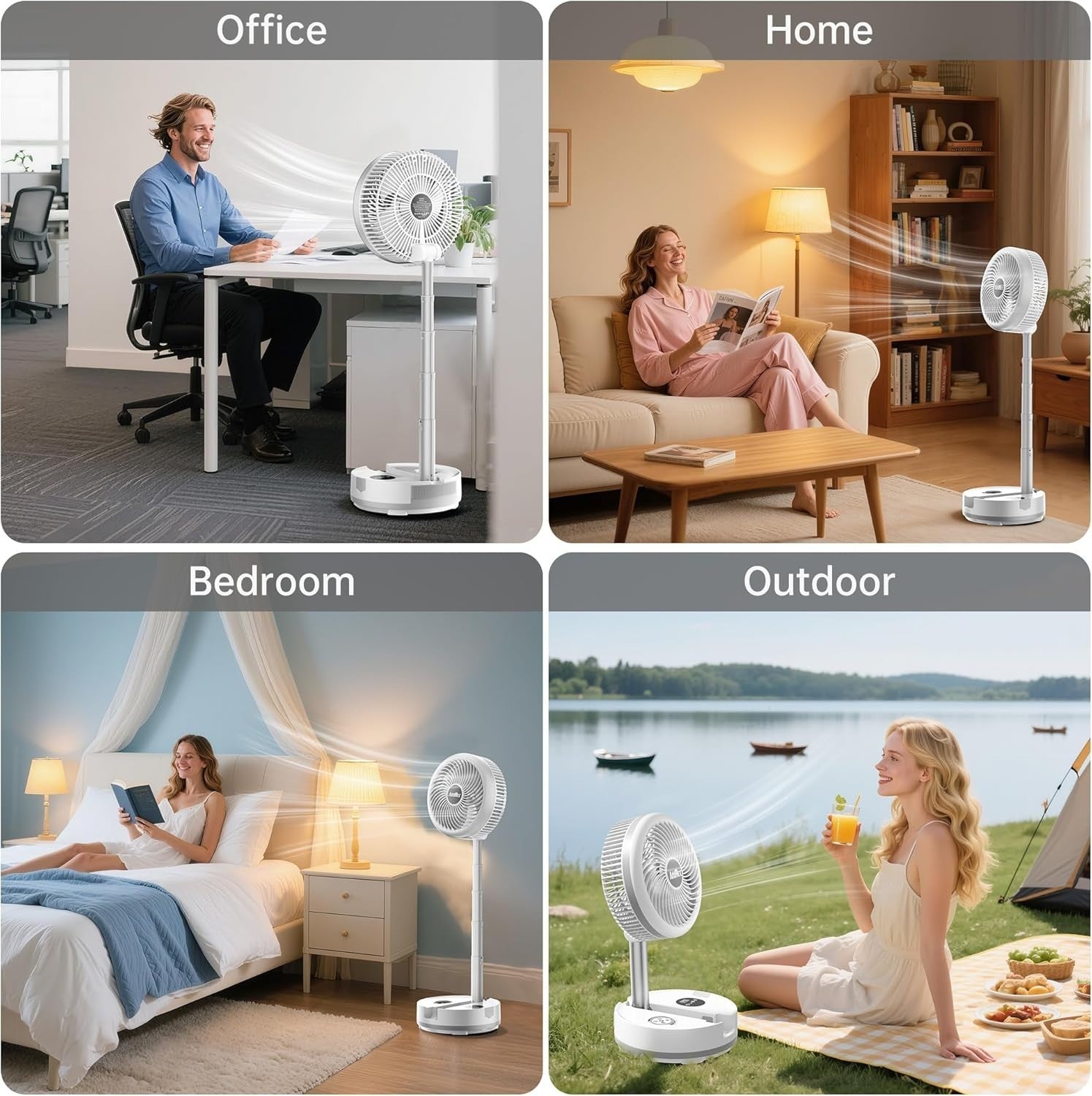 Rechargeable 40000mAh Foldable Floor Fan – 9-Speed Quiet Oscillating Fan White