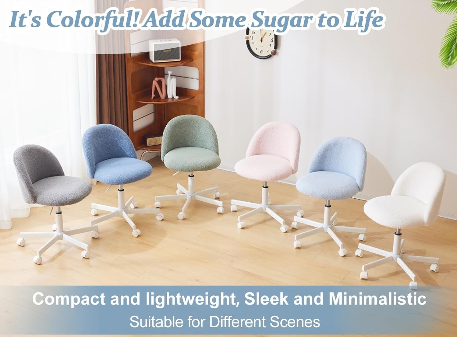 Light Green Velvet Vanity Chair with Back – Small Swivel Office Makeup Seat