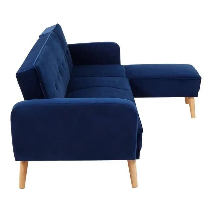 Navy Velvet Corner Sofa Bed 3 Seater Modern L-Shaped Soft Touch Couch
