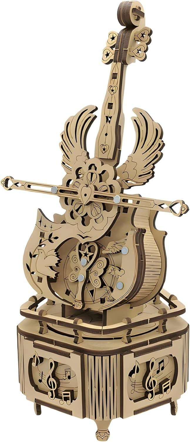 3D Wooden Cello Puzzle Music Box DIY Mechanical Model Kit for Teens & Adults