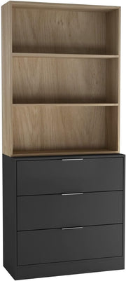 Black & Oak 3 Drawer Storage Cabinet with Shelving – 60cm Tall Chest Unit