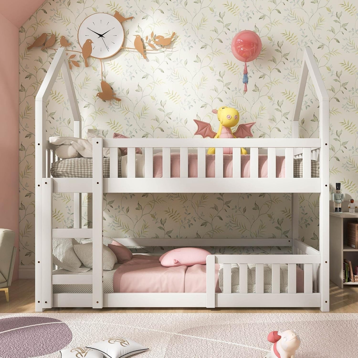 Castle Bunk Bed with Ladder 90x190cm White | Kids Safe Space Saver Bed