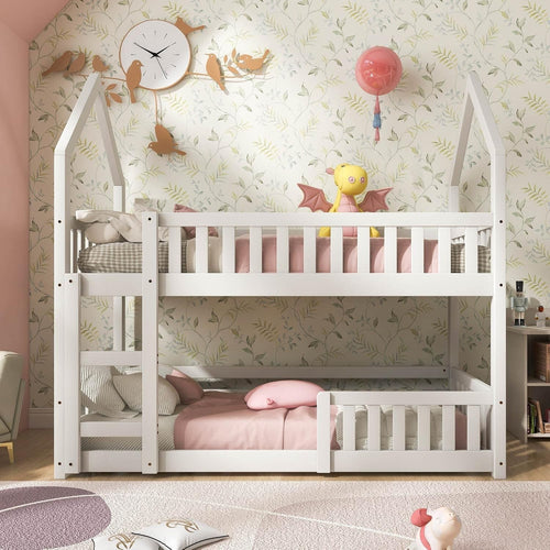 Castle Bunk Bed with Ladder 90x190cm White | Kids Safe Space Saver Bed