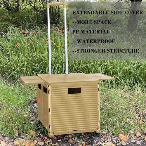 Heavy Duty Folding Shopping Cart 55kg Trolley 360° Wheels Foldable Khaki