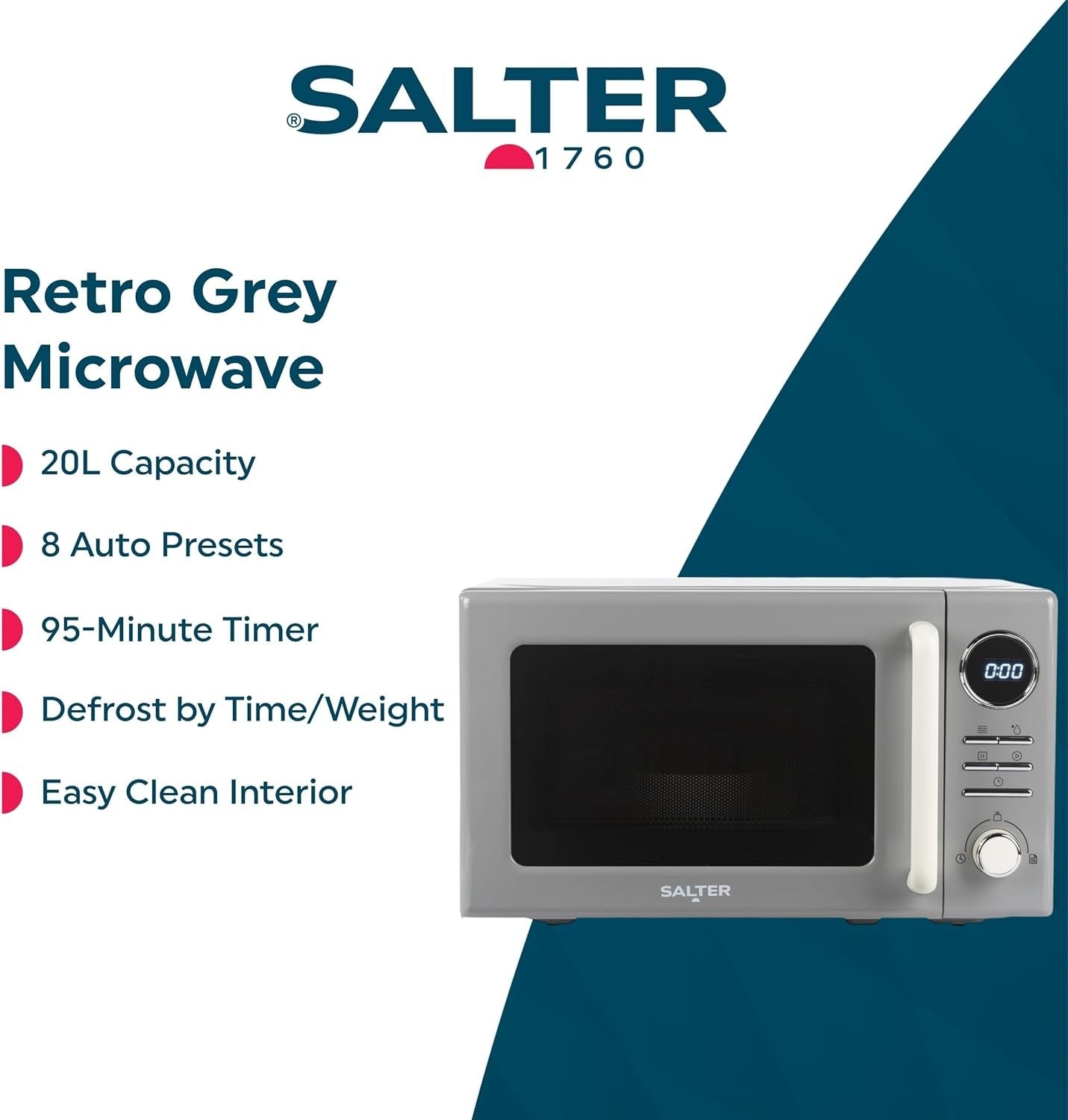 20L Retro Digital Microwave 800W 8 Presets 95min Timer Grey