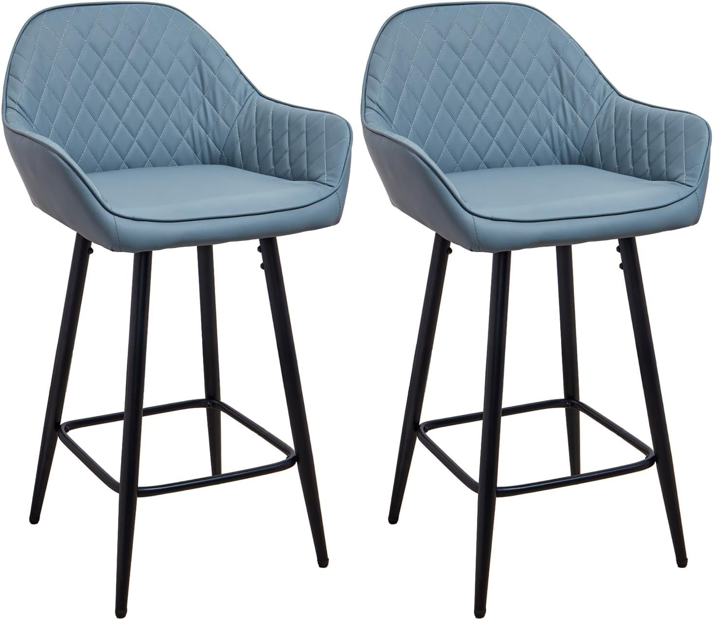 Blue Faux Leather Bar Stools Set of 2 | Modern Kitchen & Counter Chairs