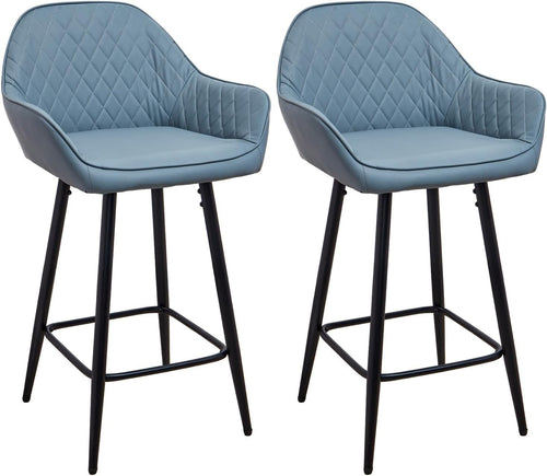 Blue Faux Leather Bar Stools Set of 2 | Modern Kitchen & Counter Chairs