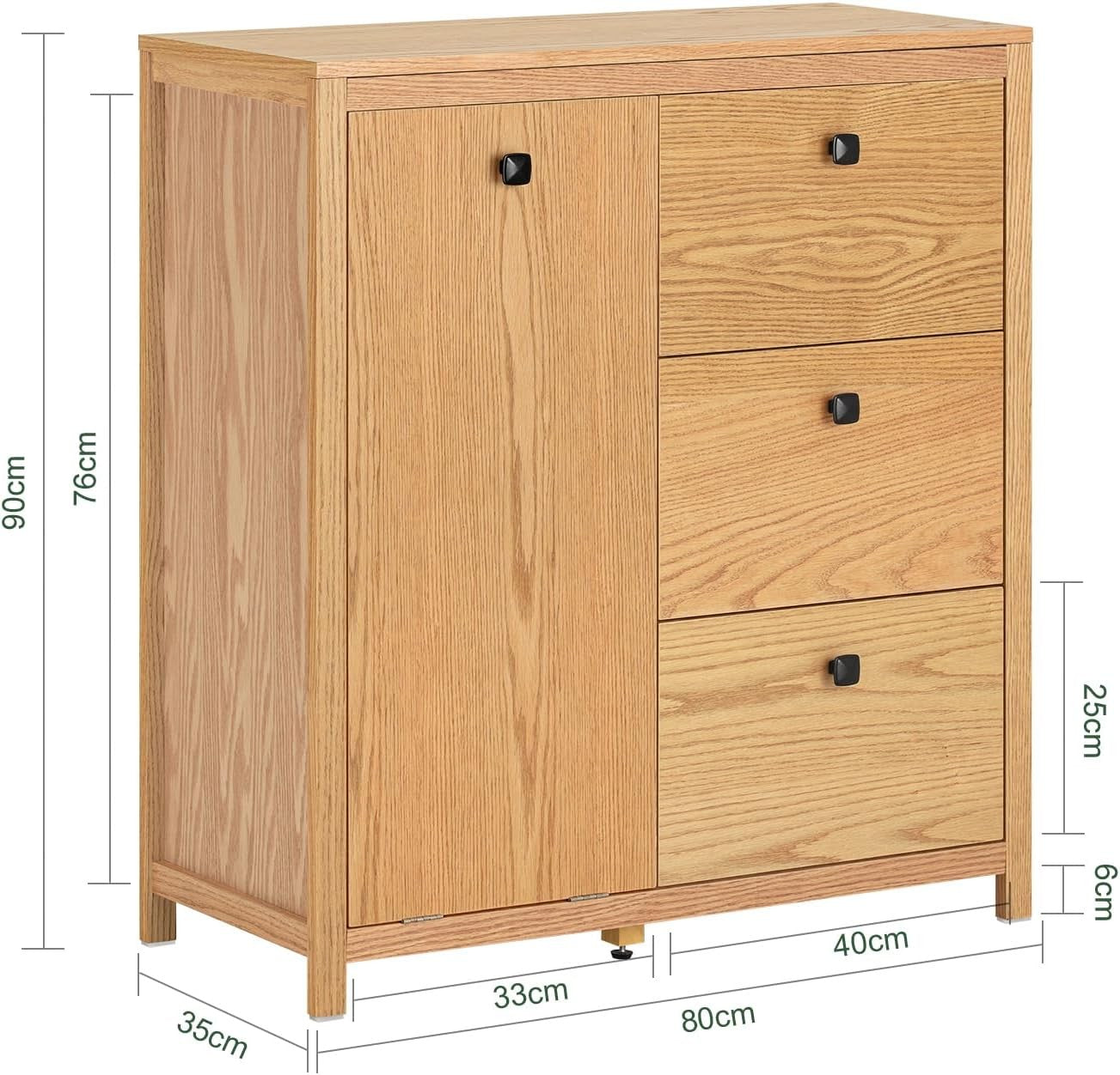 Wooden Bathroom Storage Cabinet with Laundry Basket & 3 Drawers 80×35×90cm