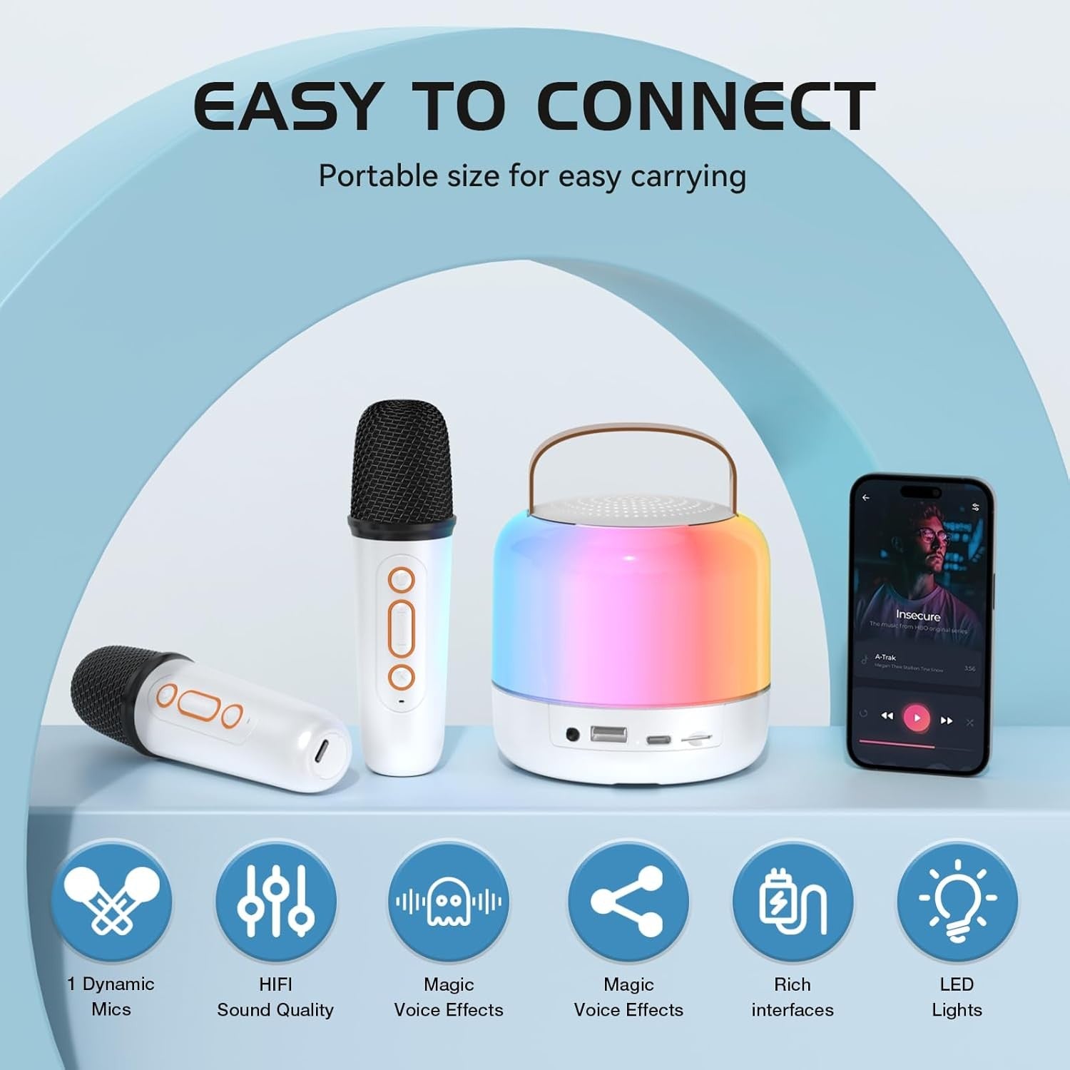 Portable Kids Karaoke Speaker 2 Mics RGB Light Bluetooth Party