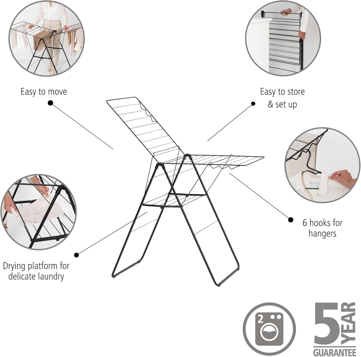 20m Clothes Airer Folding Indoor Drying Rack Adjustable Wings Matt Black