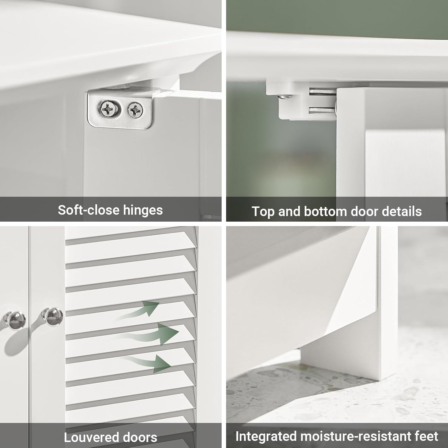 White Under Sink Bathroom Cabinet with Shutter Doors & Adjustable Shelf Unit