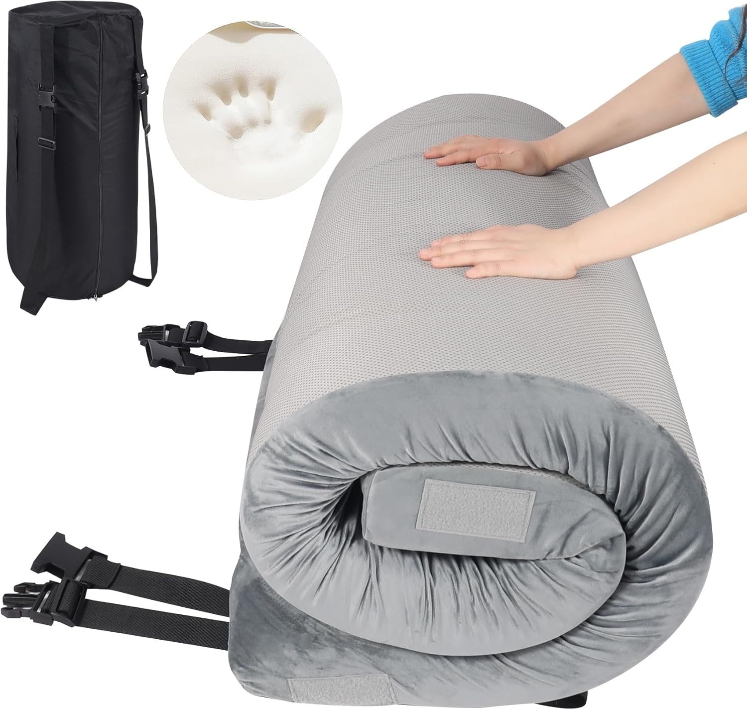 Memory Foam Camping Mattress Single - Portable Roll-Up Sleeping Pad for Floor